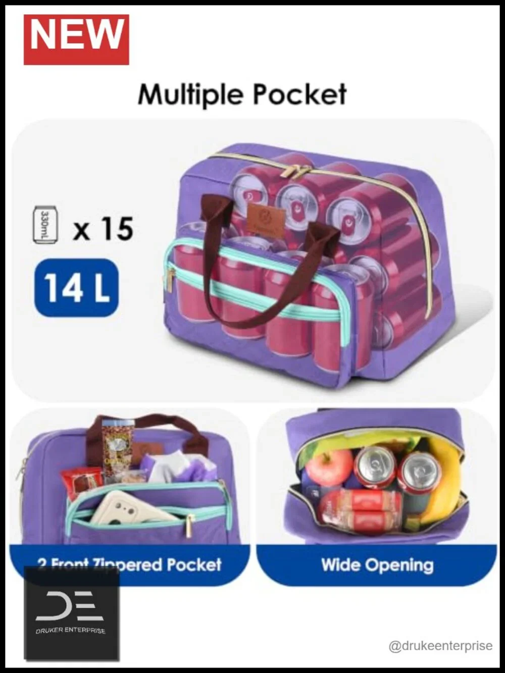 Insulated Lunch Bag, Leakproof Quilted Thermal Lunch Tote, 14L Large Capacity